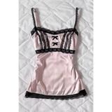 Pop Giyim Gothic Lolita Dantel Şerit Askılı Pudra Rengi Bluz