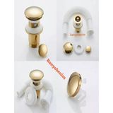 Pop Up Sifon Taşma Delikli Porselen Kafa Gold Renk Sifon Ve Gold Renk Lavabo Yüzüğü