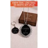 POPCORN Kişiye Özel Araç Ayna Süsü Anahtarlık Ahşap Hediye Kutusu 3'lü Hediye Seti İsim Yazılı