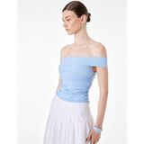Poplin Kumaş Kolsuz Slim Fit Drape Detaylı Tek Omuz Bluz