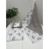 Poplin Kumaş, Ponponlu Alt Açma, Yastık ve Battaniye 3'lü Set