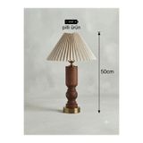 poplinhome 50cm Kablosuz Pilli Ahşap Gövdeli Piliseli Abajur, Dekoratif Pil Çalışır Masa Lambası Gece Lambası