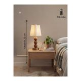 poplinhome Ahşap Gövdeli Pilli Masa Lambası Kablosuz Dekoratif Pil İle Çalışan Abajur Gece Lambası