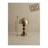 poplinhome Pilli Mantar Masa Lambası - 25 cm Ahşap Detaylı Kablosuz Abajur ve Dekoratif Gece Lambası