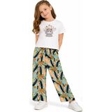 Poppins Kız Çocuk Kedi Desenli Kısa(Crop) Tişörtlü Yeşil Renk Tişört Pantolon Takımı - Çok Renkli - 6 Yaş
