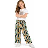 Poppins Kız Çocuk Kedi Desenli Kısa(Crop) Tişörtlü Yeşil Renk Tişört Pantolon Takımı - Çok Renkli - 8 Yaş