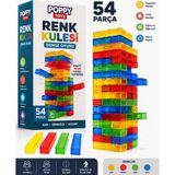 Poppy Toys Denge Oyunu Jenga Plastik Renkli 54 Parça Zeka Oyunu-Ailece Oynanır-Kutu Oyunu
