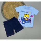 Poppy Trend Erkek Bebek Flying Is Fun Baskılı Tişört Şort Takımı 6-18 Ay - 12 Ay - Mavi