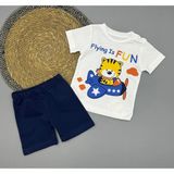 Poppy Trend Erkek Bebek Flying Is Fun Baskılı Tişört Şort Takımı 6-18 Ay - 6 Ay - Ekru