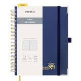 POPRUN Not Defteri B5 Çizgili, Yatay Çizgili Günlük, Spiral Not Defterleri 120 GSM Kağıt, 220 Numaralı Sayfa, Yapışkan Kayıt Kartları ve 8 Ayırma Yapraklı Sert Kapak - NYB (Deniz Mavisi)