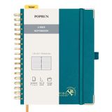 POPRUN Not Defteri B5 Çizgili, Yatay Çizgili Günlük, Spiral Not Defterleri 120 GSM Kağıt, 220 Numaralı Sayfa, Yapışkan Kayıt Kartları ve 8 Ayırma Yapraklı Sert Kapak - PG (Pasifik Yeşili)