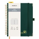 POPRUN Not Defteri B5 Çizgili, Yatay Çizgili Günlük, Spiral Not Defterleri 120 GSM Kağıt, 220 Numaralı Sayfa, Yapışkan Kayıt Kartları ve 8 Yırtma Yapraklı Sert Kapak - DG(Koyu Yeşil)