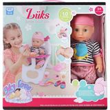 PopŞeker Babydoll My Love Sesli Ağlayan ve Çiş Yapan Bebek Seti - 35 cm Mama Sandalyeli - Kareler Çok Renkli