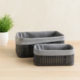Popüler Sepet Gri Bambu Kenarlı Dikdörtgen Organizer Sepet (25X14 / 28X18 Cm) - Ahşap Taban, Bezli