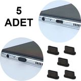 Popüler Sepet Her Türlü Type-C Portu Için 5 Adet Toz, Kir, Koruma Kapağı - Siyah - Iphone, Samsung, Macbook, Laptop, Akıllı Cep Telefonu