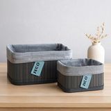 Popüler Sepet Kare Organizer Sepet - Bambu Kenarlı, Ahşap Taban, Bezli - 18X21 cm