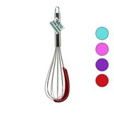 Popüler Sepet Krom Saplı Çelik Metal Çırpıcı - Renkli Silikon Kazıyıcılı - 30 cm
