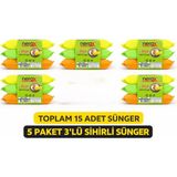 Popüler Sepet Nerox Magic Sihirli Sünger 3'lü 5 Paket Toplam 15 Adet Çok Amaçlı Temizlik Süngeri Mutfak Bulaşık Banyo Temizlik Süngeri