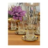 P&ORA PREMIUM KITCHEN PRODUCTS ECHO ALTIN GOLD YALDIZLI (GERÇEK) GOLD METAL TABAK 12 PARÇA 6 KİŞİLİK ÇAY SETİ ÇAY TAKIMI CAM