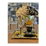 P&ORA PREMIUM KITCHEN PRODUCTS Lal-506 6'lı Siyah Ayaklı, Yaldızlı Kahve Yanı Su Bardağı , Likör Bardağı , Çeyizlik Hediyelik Lüks