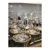 P&ORA PREMIUM KITCHEN PRODUCTS METAL TABAK GÜL DESENLİ GOLD GÜMÜŞ ÇAY SETİ