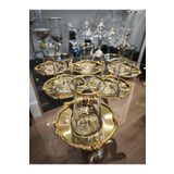 P&ORA PREMIUM KITCHEN PRODUCTS METAL TABAK GÜLLÜ ÇAY SETİ GOLD