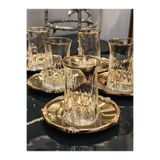 P&ORA PREMIUM KITCHEN PRODUCTS ZEO GOLD METAL TABAK 6 KİŞİLİK ÇAY TAKIMI
