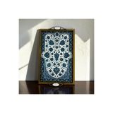 PorcelainAtelier El Yapımı Kütahya Çini Desenli Ahşap & Seramik Tepsi 42x28 cm | Dekoratif & Servis Tepsisi Fatma Ana Eli