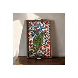 PorcelainAtelier El Yapımı Kütahya Çini Desenli Ahşap & Seramik Tepsi 42x28 cm | Dekoratif & Servis Tepsisi Lale Kuş