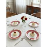 Porcelland Lune Kırmızı, Pembe ve Gold Detaylı 21 cm Pasta Tabağı | 4’lü Porselen Tatlı Tabağı Seti