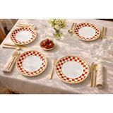 Porcelland Nara Kırmızı Desenli 21 cm Pasta Tabağı | 4’lü Porselen Servis Tabağı Seti
