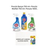 Porçöz Banyo 750 ml + Mutfak 750 ml + Kireç Çözücü 1000 ml Temizlik Seti, Koroplast Eldiveni Hediyeli