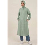 Poriento %100 Pamuk Müslin Kumaş Fermuarlı Uzun Tesettür Kadın Tunik - Hac, Umre ve Günlük Kullanım Uyumlu - 2XL - Mint Yeşil