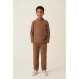 Poriento Kahverengi %100 Pamuk Müslin Kumaş Erkek Çocuk Takım Rahat Kalıp Hac ve Umre Kıyafeti - 6 Yaş