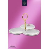 Porio Porselen Altın Yaldızlı Çiçek Desenli 3 Bölmeli 19*23*14 cm Çerezlik İkramlık Sunumluk
