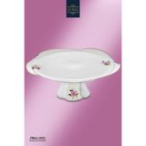 Porio Porselen Altın Yaldızlı Çiçek Desenli Ayaklı Kek Pasta 27*16 cm Sunumluk Standı PR61-1052