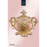Porio Vintage Altın Pembe Çiçek Desenli Dekoratif Kapaklı 25*25 cm Şekerlik Obje PR58-1031