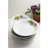 Porland 13 Cm Porselen Çukur Tabak 6'lı Çiçekli Desenli Kahvaltılık Çerezlik Küçük Boy