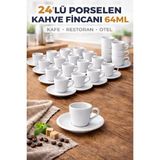 Porland 24lü Porselen Kahve Fincanı 64 ml Espresso Fincanı Seti Beyaz Düz Kafe Restoran Otel Toplu Kullanım - 24 Adet - 64 cc