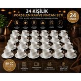 Porland 24LÜ Porselen Kahve Fincanı 80 ml Türk Kahvesi Fincanı Seti Düz Beyaz Kafe Restoran Otel Işyeri Toplu Kullanım