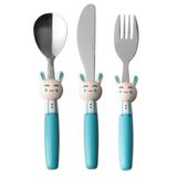 Porland 3 Parça Mini Rabbit Mavi Çocuk Çatal Kaşık Bıçak Takımı