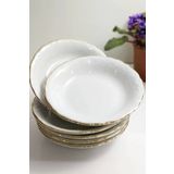 Porland 6'lı Altın Yaldızlı 13 Cm Porselen Çukur Tabak Küçük Boy Çerezlik Kahvaltılık Porselen Tabak
