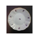 Porland 6lı Çay Tabağı, Mor Çiçek Desen, Beyaz, 10 x 10 cm, Porselen