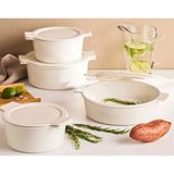 Porland Cookland Isıya Dayanıklı 6 Parça Porselen Kapaklı Tencere Takımı