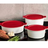 Porland Cookland Isıya Dayanıklı 6 Parça Porselen Kırmızı Kapaklı Tencere Takım