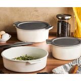 Porland Cookland Isıya Dayanıklı 6 Parça Porselen Koyu Gri Kapaklı Tencere Takımı