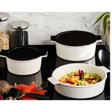 Porland Cookland Isıya Dayanıklı 6 Parça Porselen Siyah Kapaklı Tencere Takımı