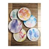 Porland Cosmos Karma Desen Pasta Tabağı, 20 cm, 6'lı Set, Çok Renkli