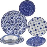 Porland Ege 32 Parça Desenli Porselen Yemek Takımı 6 Kişilik Mavi Renkli Set