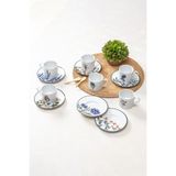 Porland Flower Garden 6 Kişilik 12 Parça 180CC Renkli Porselen Çay Fincanı - 180 ml